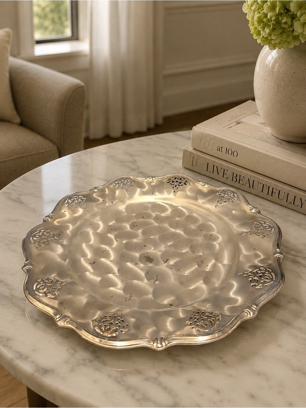 Silver Decorative Serving Platter - Elegant Scalloped Design